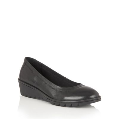 Black leather 'Beech' casual wedges